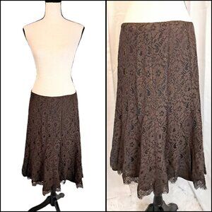 Vtg 90s Y2K Lauren Ralph Lauren Chocolate Brown Lace Coquette Midi Skirt 12